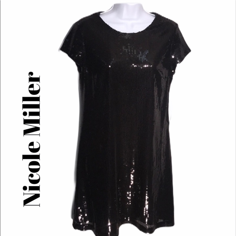 NWT Nicole Miller Little Black Sequined Dress